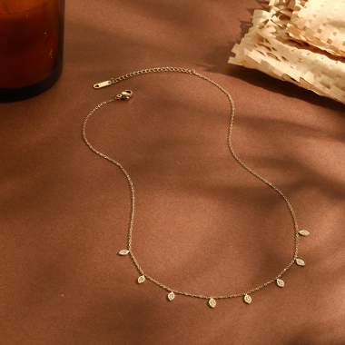 Wholesaler Eclat Paris - Gold chain necklace with mini leaf pendants