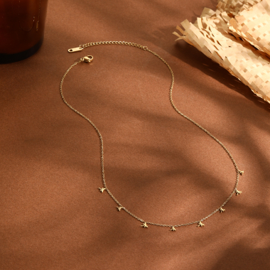 Wholesaler Eclat Paris - Gold chain necklace with mini butterfly pendants