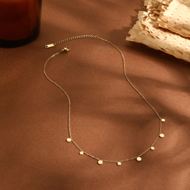 Grossiste Eclat Paris - Collier chaîne dorée mini pendentifs ronds