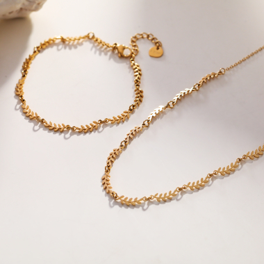 Wholesaler Eclat Paris - Multi leaf gold chain necklace