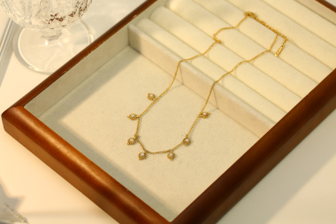Wholesaler Eclat Paris - Golden Chain Necklace with Sun and Pearl Pendants