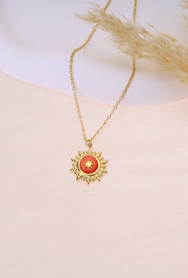 Wholesaler Eclat Paris - Simple chain necklace with red pendant