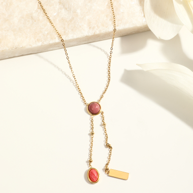 Wholesaler Eclat Paris - Golden necklace with multiple colorful pendants
