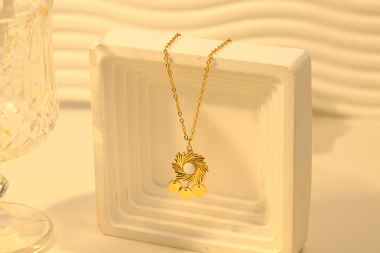 Wholesaler Eclat Paris - Golden necklace with sun pendant and white nature stone