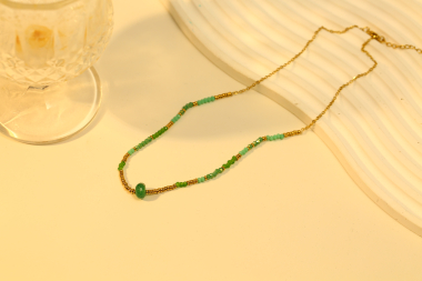 Wholesaler Eclat Paris - Golden necklace with green nature stone