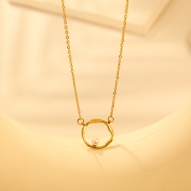 Großhändler Eclat Paris - Goldene Kreis-Halskette mit Perle