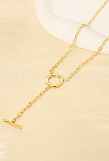 Wholesaler Eclat Paris - Gold circle and bar pendant necklace