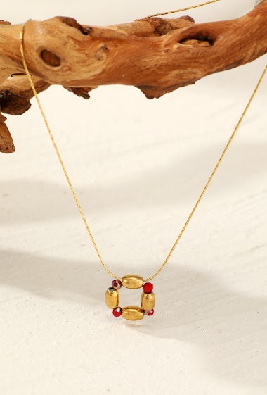 Großhändler Eclat Paris - Golden thin chain necklace and red pendant