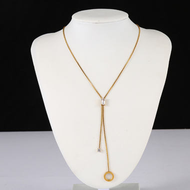 Wholesaler Eclat Paris - Gold Y Necklace with Square and Circle Rhinestones