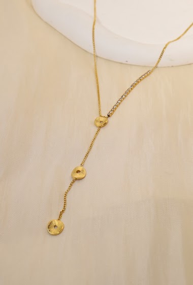 Großhändler Eclat Paris - Goldene Y-förmige Halskette mit Strasssteinen und flach
