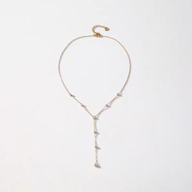 Großhändler Eclat Paris - Goldene Y-Halskette mit schwarzen Strasssteinen