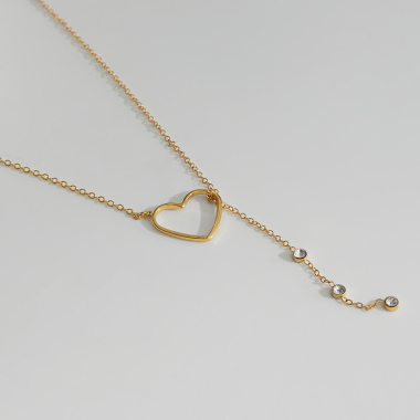 Wholesaler Eclat Paris - Golden Y Heart and Rhinestone Necklace