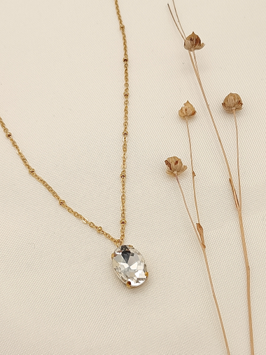 Wholesaler Eclat Paris - Gold necklace with white rhinestone pendant