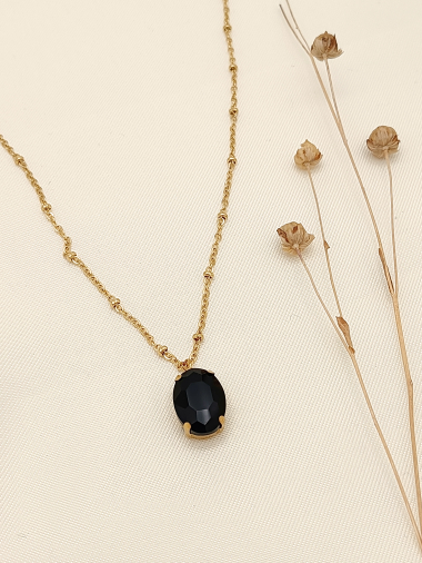 Wholesaler Eclat Paris - Gold necklace with black rhinestone pendant