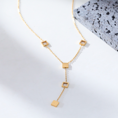 Wholesaler Eclat Paris - Golden Y necklace with square