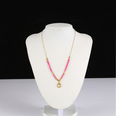 Wholesaler Eclat Paris - Golden necklace with fuchsia stone with square pendant