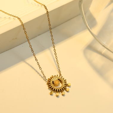 Wholesaler Eclat Paris - Golden Sun Necklace with Pink Stone