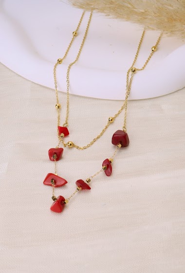 Großhändler Eclat Paris - Doppelte Halskette mit 8 roten Steinen