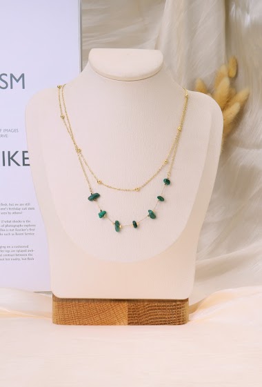 Wholesaler Eclat Paris - Double chain necklace with 8 green stones