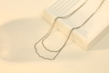 Wholesaler Eclat Paris - Double Silver Chain Necklace with Waves