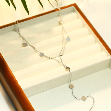 Wholesaler Eclat Paris - Double Silver Y Chain Necklace With Disc