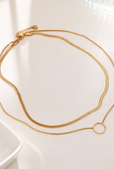 Wholesaler Eclat Paris - Double chain necklace with circle and flat chain