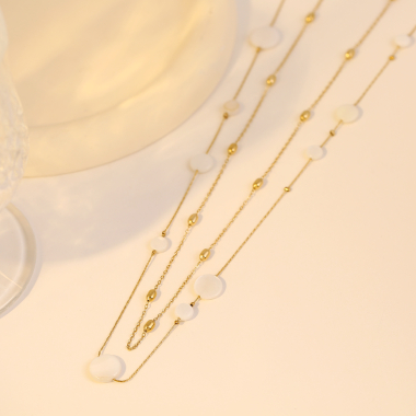 Großhändler Eclat Paris - Doppelte Halskette mit Perlmutt und Perlen