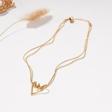 Wholesaler Eclat Paris - Double chain necklace with heart pendant