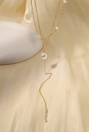 Grossiste Eclat Paris - Collier double chaîne avec perles en Y