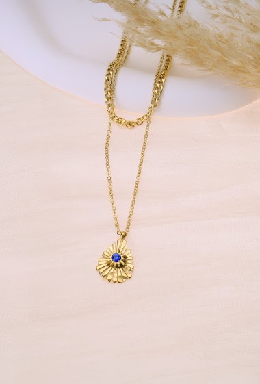 Wholesaler Eclat Paris - Double chain necklace with blue stone