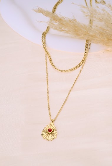 Wholesaler Eclat Paris - Double chain necklace with red stone