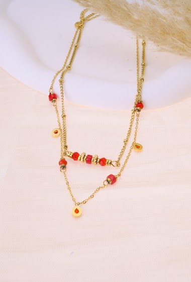 Großhändler Eclat Paris - Doppelte Halskette mit roten Steinen