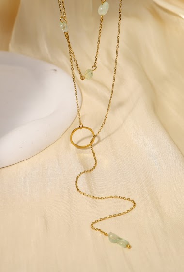Großhändler Eclat Paris - Doppelte Halskette mit meergrünen Steinen und Ring