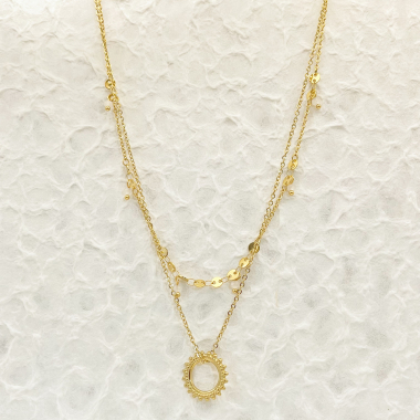 Wholesaler Eclat Paris - Double golden chain necklace with sun pendant and white stone