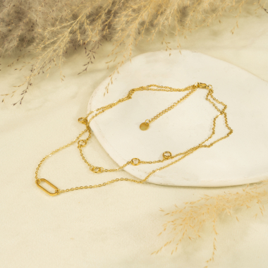 Großhändler Eclat Paris - Halskette mit doppelter Goldkette und Kreis