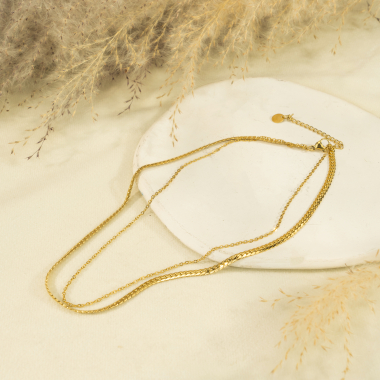 Großhändler Eclat Paris - Einfache Halskette mit doppelter Goldkette