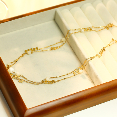 Wholesaler Eclat Paris - Double Gold Chain Necklace With White Stone