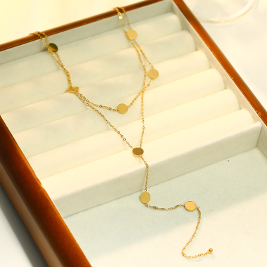 Wholesaler Eclat Paris - Double Gold Y Chain Necklace With Disc