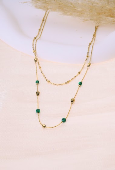 Großhändler Eclat Paris - Zweireihige Halskette mit grünen Perlen