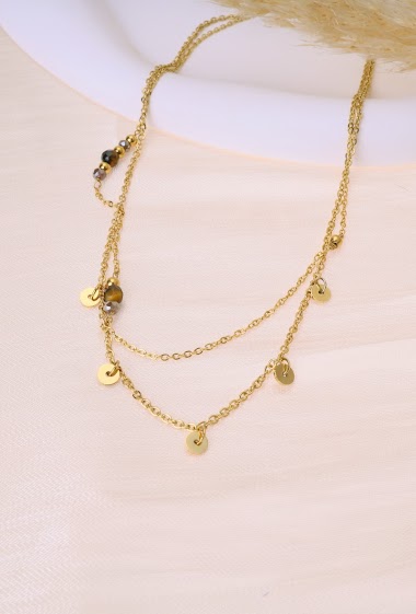 Wholesaler Eclat Paris - Double row necklace with brown stones