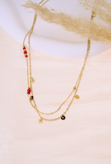 Großhändler Eclat Paris - Doppelreihige Halskette mit roten Steinen