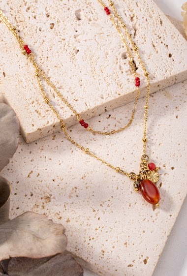 Großhändler Eclat Paris - Zweireihige Halskette mit roten Steinen