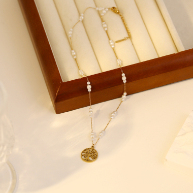 Wholesaler Eclat Paris - Pearl necklace with tree of life pendant