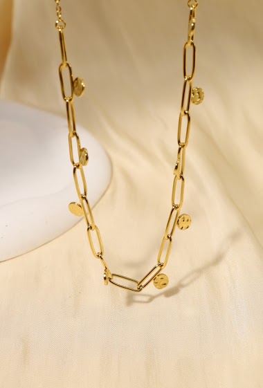 Wholesaler Eclat Paris - Collier maillon doré avec pendentifs ronds martelés