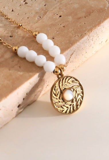 Wholesaler Eclat Paris - Pendant necklace with white stone