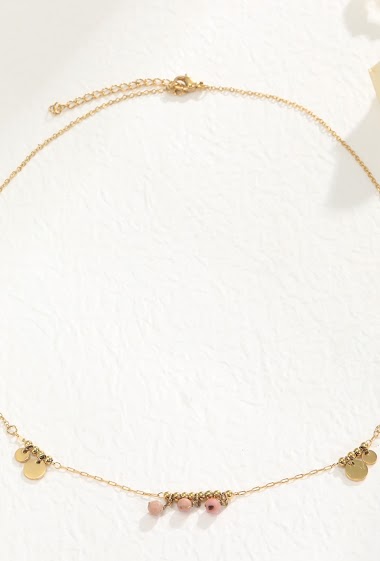 Grossiste Eclat Paris - Collier pendentif rond et perles roses