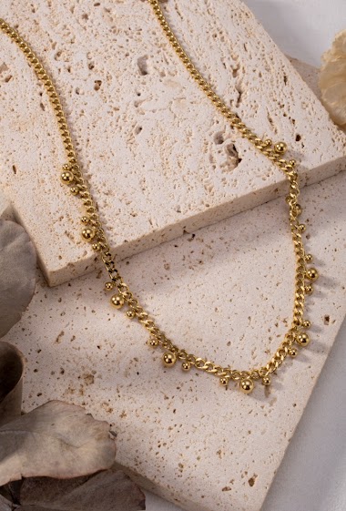 Großhändler Eclat Paris - Goldene Mesh-Halskette mit Mini-Kugelanhängern