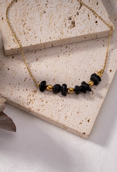 Grossiste Eclat Paris - Collier perles noires en acier inoxydable