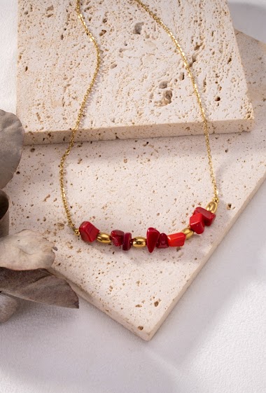 Großhändler Eclat Paris - Halskette aus roten Perlen aus Edelstahl