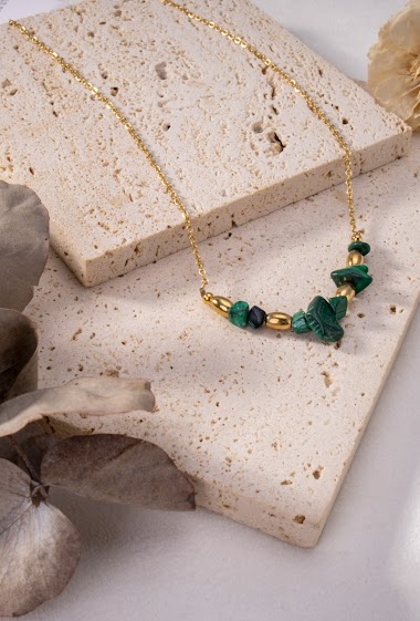 Grossiste Eclat Paris - Collier perles vertes en acier inoxydable